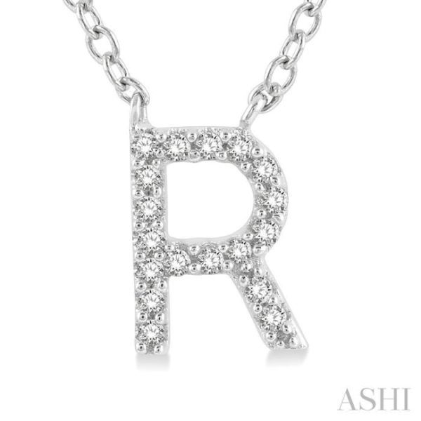 1 20 Ctw Initial  R  Round Cut Diamond Pendant With Chain in 14K White Gold Online Hot Sale