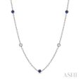 1 2 ctw Round Cut Diamond and 2.85MM Sapphire Precious Station Necklace in 14K White Gold on Sale