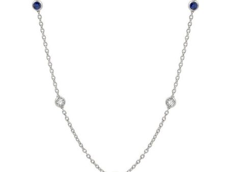 1 2 ctw Round Cut Diamond and 2.85MM Sapphire Precious Station Necklace in 14K White Gold on Sale