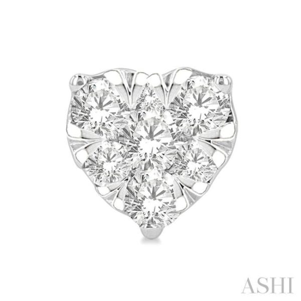 1 3 ctw Heart Shape Lovebright Round Cut Diamond Stud Earring in 14K White Gold For Sale