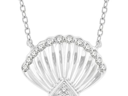 1 10 Ctw Nautical Seashell Petite Round Cut Diamond Fashion Pendant With Chain in 10K White Gold For Sale