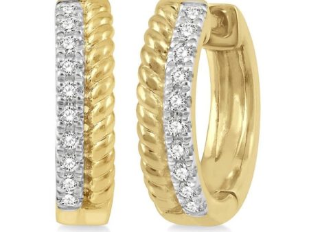 1 10 Ctw Rope Bead & Round Cut Diamond Huggie Earrings in 14K Yellow Gold Hot on Sale