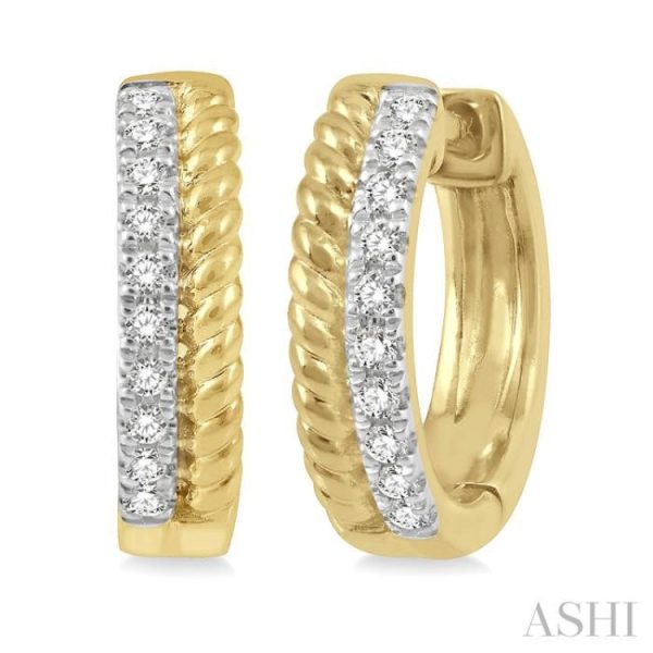 1 10 Ctw Rope Bead & Round Cut Diamond Huggie Earrings in 14K Yellow Gold Hot on Sale