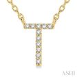 1 20 Ctw Initial  T  Round Cut Diamond Pendant With Chain in 14K Yellow Gold Online Hot Sale