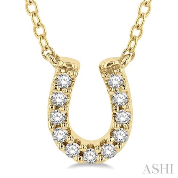 1 10 Ctw Horseshoe Charm Round Cut Diamond Petite Fashion Pendant With Chain in 14K Yellow Gold For Discount