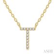 1 20 Ctw Initial  T  Round Cut Diamond Pendant With Chain in 14K Yellow Gold Online Hot Sale