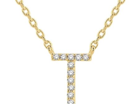 1 20 Ctw Initial  T  Round Cut Diamond Pendant With Chain in 14K Yellow Gold Online Hot Sale