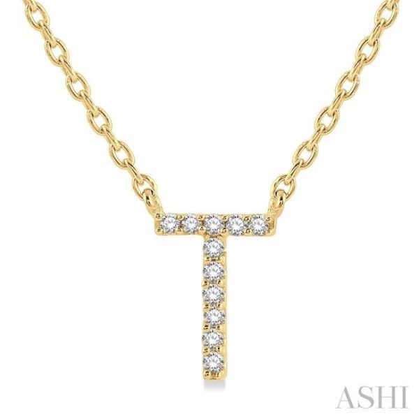 1 20 Ctw Initial  T  Round Cut Diamond Pendant With Chain in 14K Yellow Gold Online Hot Sale