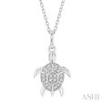 1 10 Ctw Sea Turtle Petite Round Cut Diamond Fashion Pendant With Chain in 10K White Gold Sale