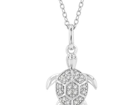 1 10 Ctw Sea Turtle Petite Round Cut Diamond Fashion Pendant With Chain in 10K White Gold Sale