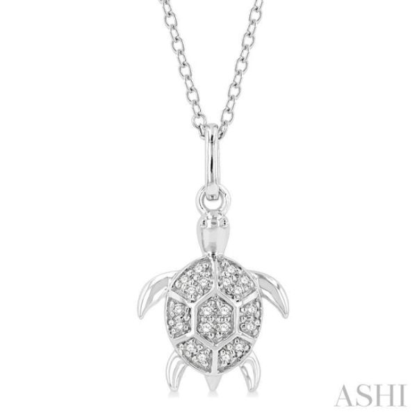 1 10 Ctw Sea Turtle Petite Round Cut Diamond Fashion Pendant With Chain in 10K White Gold Sale