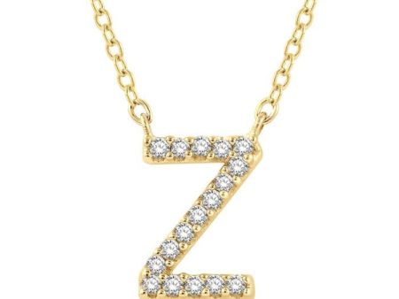 1 20 Ctw Initial  Z  Round Cut Diamond Pendant With Chain in 14K Yellow Gold Online now