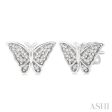 1 10 ctw Petite Butterfly Round Cut Diamond Fashion Stud Earring in 10K White Gold Sale