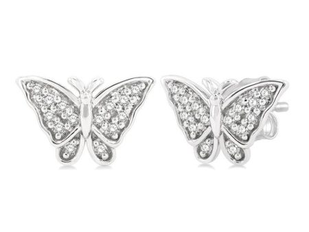 1 10 ctw Petite Butterfly Round Cut Diamond Fashion Stud Earring in 10K White Gold Sale