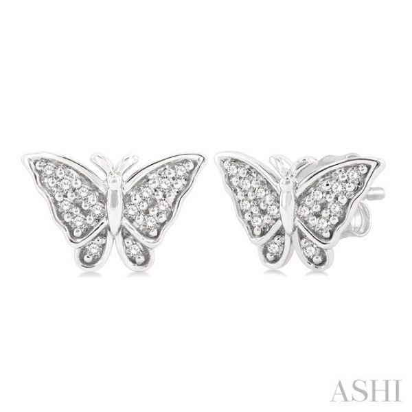 1 10 ctw Petite Butterfly Round Cut Diamond Fashion Stud Earring in 10K White Gold Sale