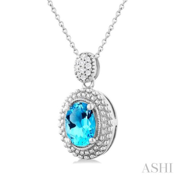 1 20 ctw Oval Cut 8X6 MM Blue Topaz and Round Cut Diamond Semi Precious Pendant With Chain in Sterling Silver Sale