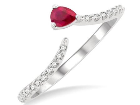 1 10 ctw Petite 4X3 MM Pear Cut Ruby and Round Cut Diamond Precious Fashion Ring in 10K White Gold Discount