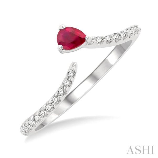 1 10 ctw Petite 4X3 MM Pear Cut Ruby and Round Cut Diamond Precious Fashion Ring in 10K White Gold Discount