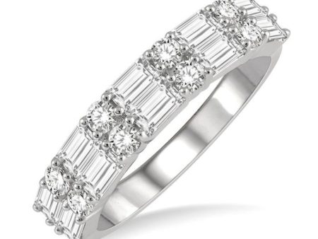 1 1 5 ctw Double Baguette and Round Cut Diamond Fashion Band in 14K White Gold on Sale