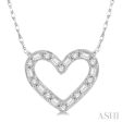 1 4 Ctw Heart Charm Baguette and Round Cut Diamond Necklace in 14K White Gold on Sale