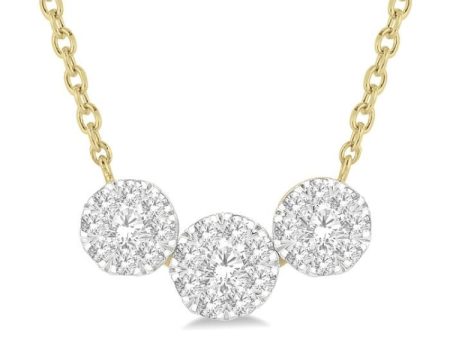 1 2 Ctw 3-Stone Lovebright Round Cut Diamond Necklace in 14K Yellow and White Gold For Discount