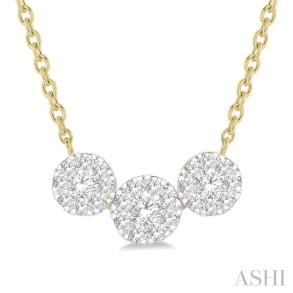 1 2 Ctw 3-Stone Lovebright Round Cut Diamond Necklace in 14K Yellow and White Gold For Discount