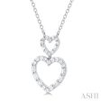 1 3 ctw Twin Heart Fusion Baguette and Round Cut Diamond Necklace in 10K White Gold For Discount