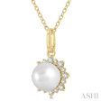 1 10 ctw Petite Sun 6X6 MM Cultured Pearl and Round Cut Diamond Fashion Pendant With Chain in 10K Yellow Gold For Discount