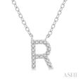 1 20 Ctw Initial  R  Round Cut Diamond Pendant With Chain in 14K White Gold Online Hot Sale