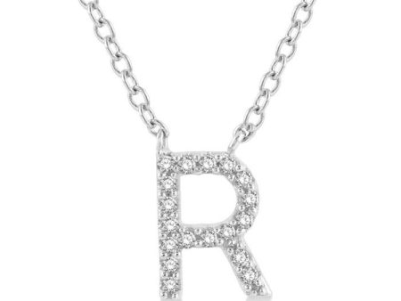 1 20 Ctw Initial  R  Round Cut Diamond Pendant With Chain in 14K White Gold Online Hot Sale