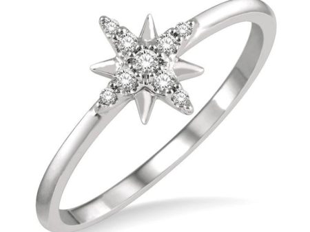 1 10 Ctw Star Center Round Cut Diamond Petite Fashion Ring in 10K White Gold Hot on Sale