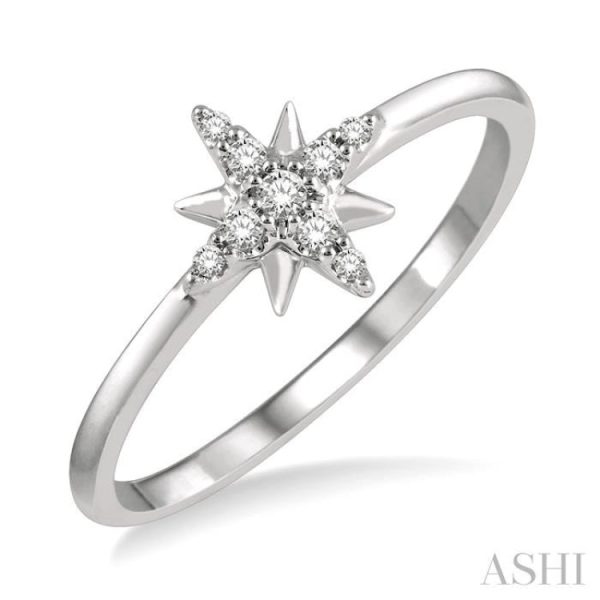 1 10 Ctw Star Center Round Cut Diamond Petite Fashion Ring in 10K White Gold Hot on Sale