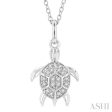 1 10 Ctw Sea Turtle Petite Round Cut Diamond Fashion Pendant With Chain in 10K White Gold Sale