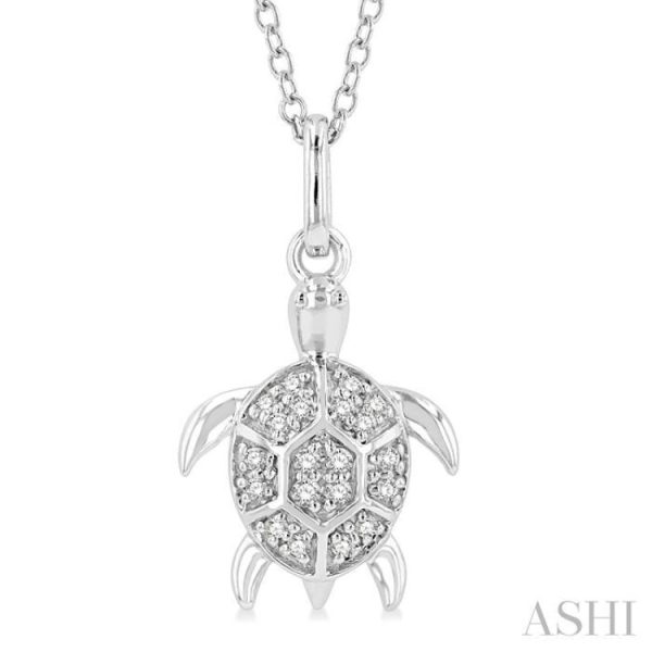 1 10 Ctw Sea Turtle Petite Round Cut Diamond Fashion Pendant With Chain in 10K White Gold Sale