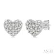 1 10 Ctw Heart Charm Round Cut Diamond Petite Fashion Earring in 14K White Gold Hot on Sale