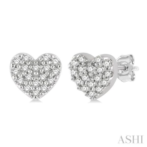 1 10 Ctw Heart Charm Round Cut Diamond Petite Fashion Earring in 14K White Gold Hot on Sale