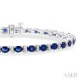 1 3 ctw Oval Cut 4X3 MM Sapphire and Round Cut Diamond Precious Bracelet in 14K White Gold Discount