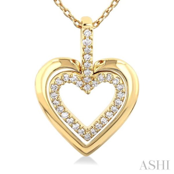 1 10 ctw Petite Twin Heart Round Cut Diamond Fashion Pendant With Chain in 10K Yellow Gold For Discount