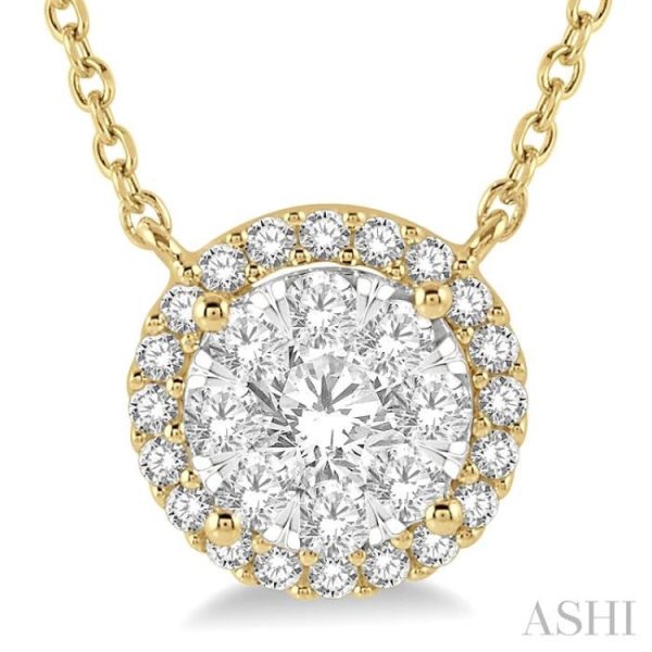 1 2 ctw Circular Round Cut Diamond Lovebright Necklace in 14K Yellow and White Gold Online Sale