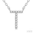 1 20 Ctw Initial  T  Round Cut Diamond Pendant With Chain in 14K White Gold Hot on Sale