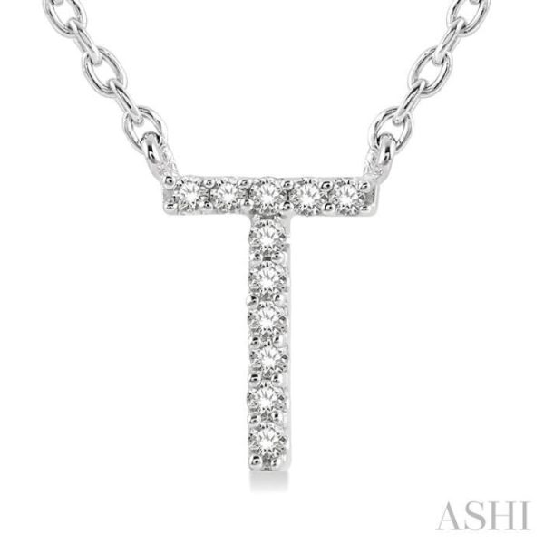 1 20 Ctw Initial  T  Round Cut Diamond Pendant With Chain in 14K White Gold Hot on Sale