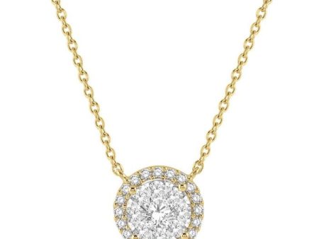 1 2 ctw Circular Round Cut Diamond Lovebright Necklace in 14K Yellow and White Gold Online Sale