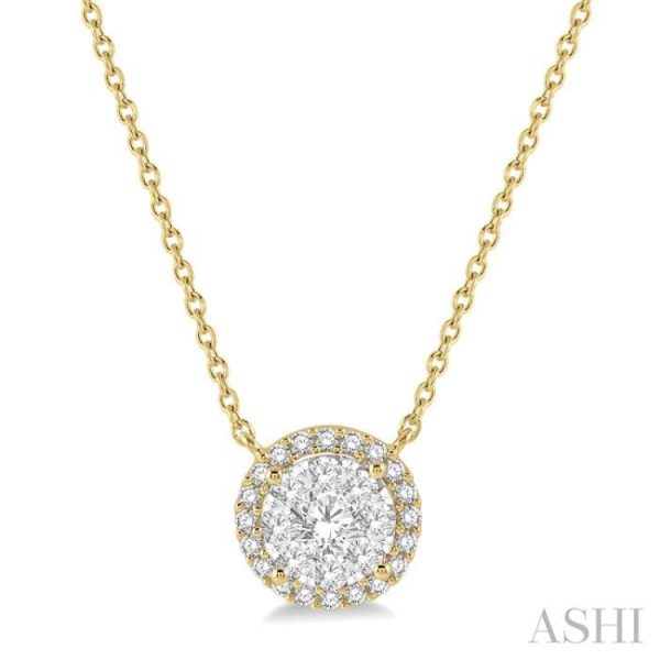 1 2 ctw Circular Round Cut Diamond Lovebright Necklace in 14K Yellow and White Gold Online Sale