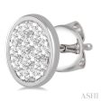 1 3 ctw Oval Shape Lovebright Round Cut Diamond Bezel Stud Earring in 14K White Gold on Sale