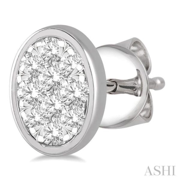 1 3 ctw Oval Shape Lovebright Round Cut Diamond Bezel Stud Earring in 14K White Gold on Sale