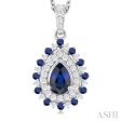 1 4 ctw Floral 6X4 MM Oval & 1.55 MM Round Cut Sapphire and Round Cut Diamond Precious Pendant With Chain in 14K White Gold For Sale