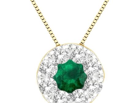 1 3 ctw Round Cut and 3.8MM Emerald Cut Lovebright Diamond Precious Pendant With Chain in 14K Yellow and White Gold For Sale