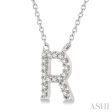 1 20 Ctw Initial  R  Round Cut Diamond Pendant With Chain in 14K White Gold Online Hot Sale