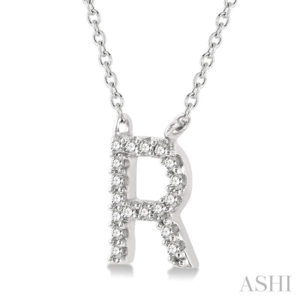 1 20 Ctw Initial  R  Round Cut Diamond Pendant With Chain in 14K White Gold Online Hot Sale