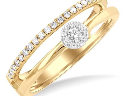 1 4 ctw Dowble Row Lovebright Round Cut Diamond Ladies Ring in 10K Yellow and White Gold For Sale